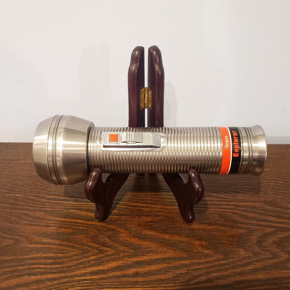 Sears Explorer Flashlight Vintage 1960 Steel Morse Code Blinker Button 7"